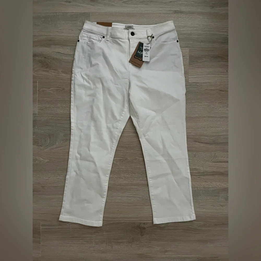 NWT L.L. Bean Women's True Shape Jeans, High-Rise Slim-Leg Ankle White - 14P